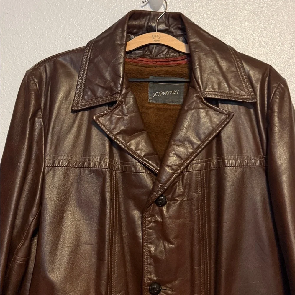 Vintage 70’s Leather Jacket Car Coat Dark Brown Size 40